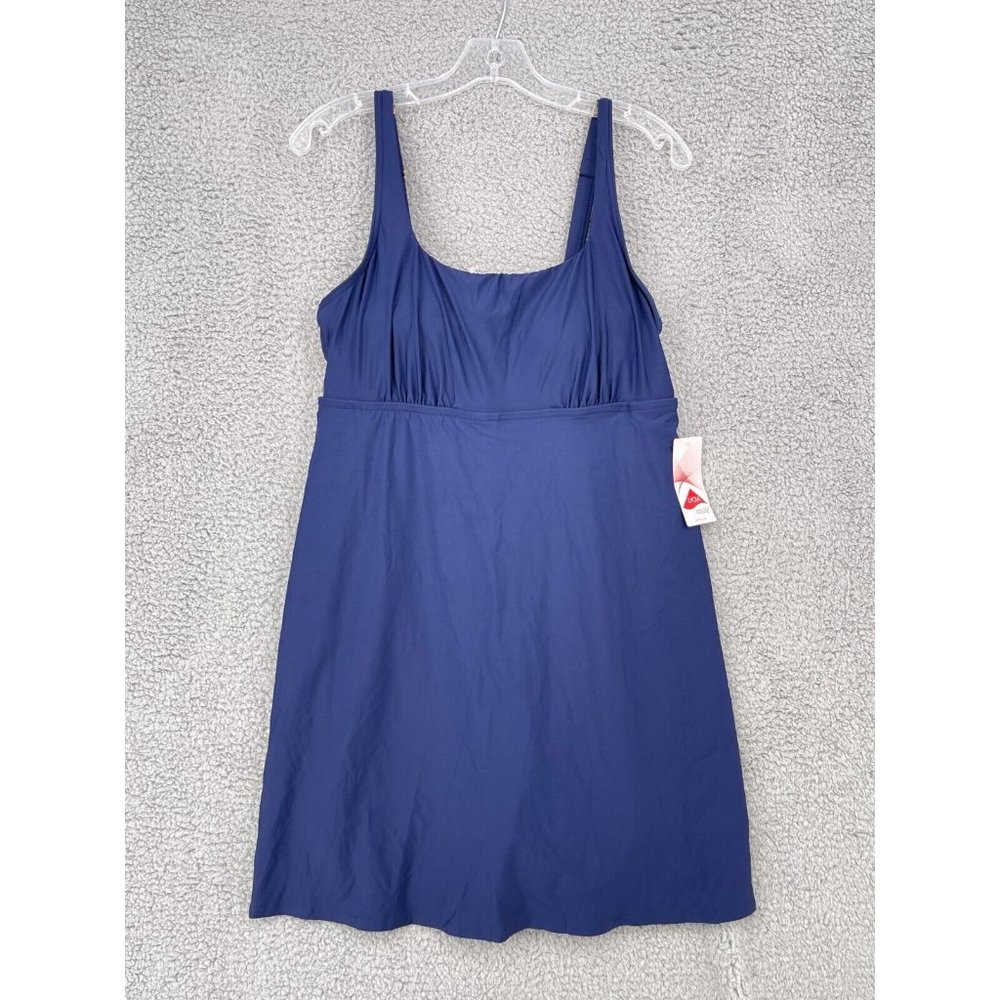 NEW Land's End Size 14 D Swim Dress Built in Shorts Navy Blue Modest Adjustable